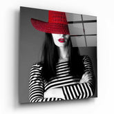 Woman in Red Hat Glass Wall Art.
